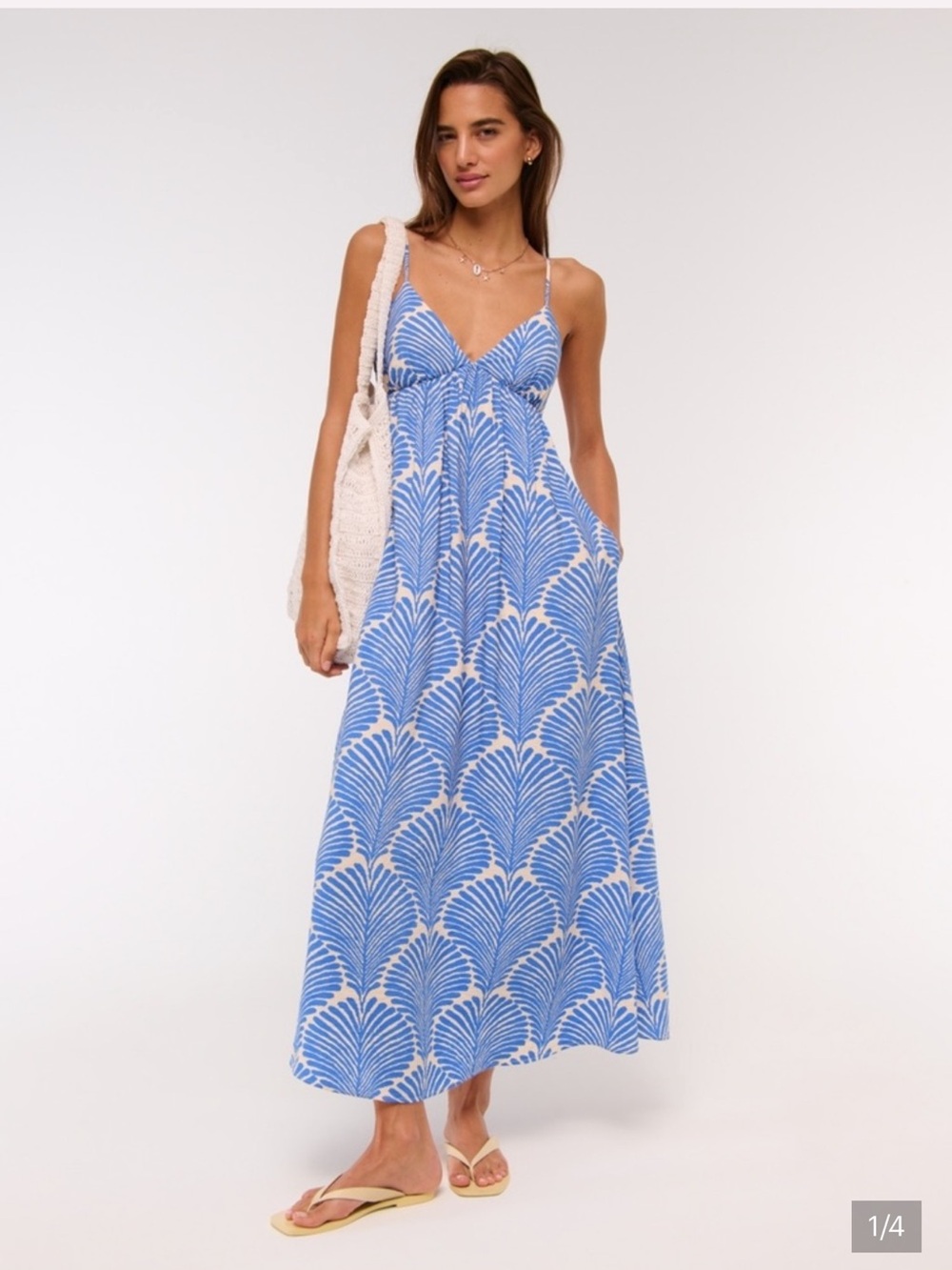 A&f Blue Fan-Print Maxi Dress with Spaghetti Straps